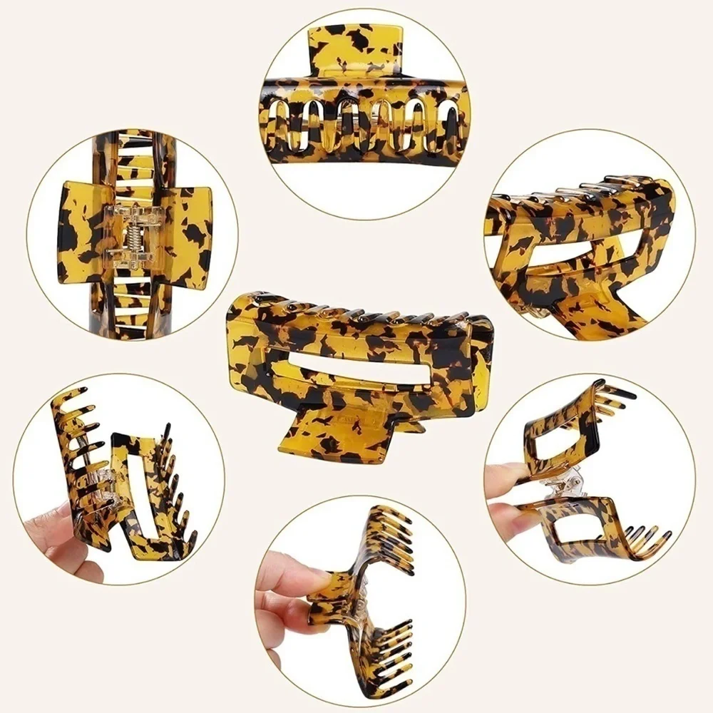 2/$10 NEW Hair Claw Rectangular Hair Clips Acrylic Leopard Small/ Medium - Picture 5 of 6